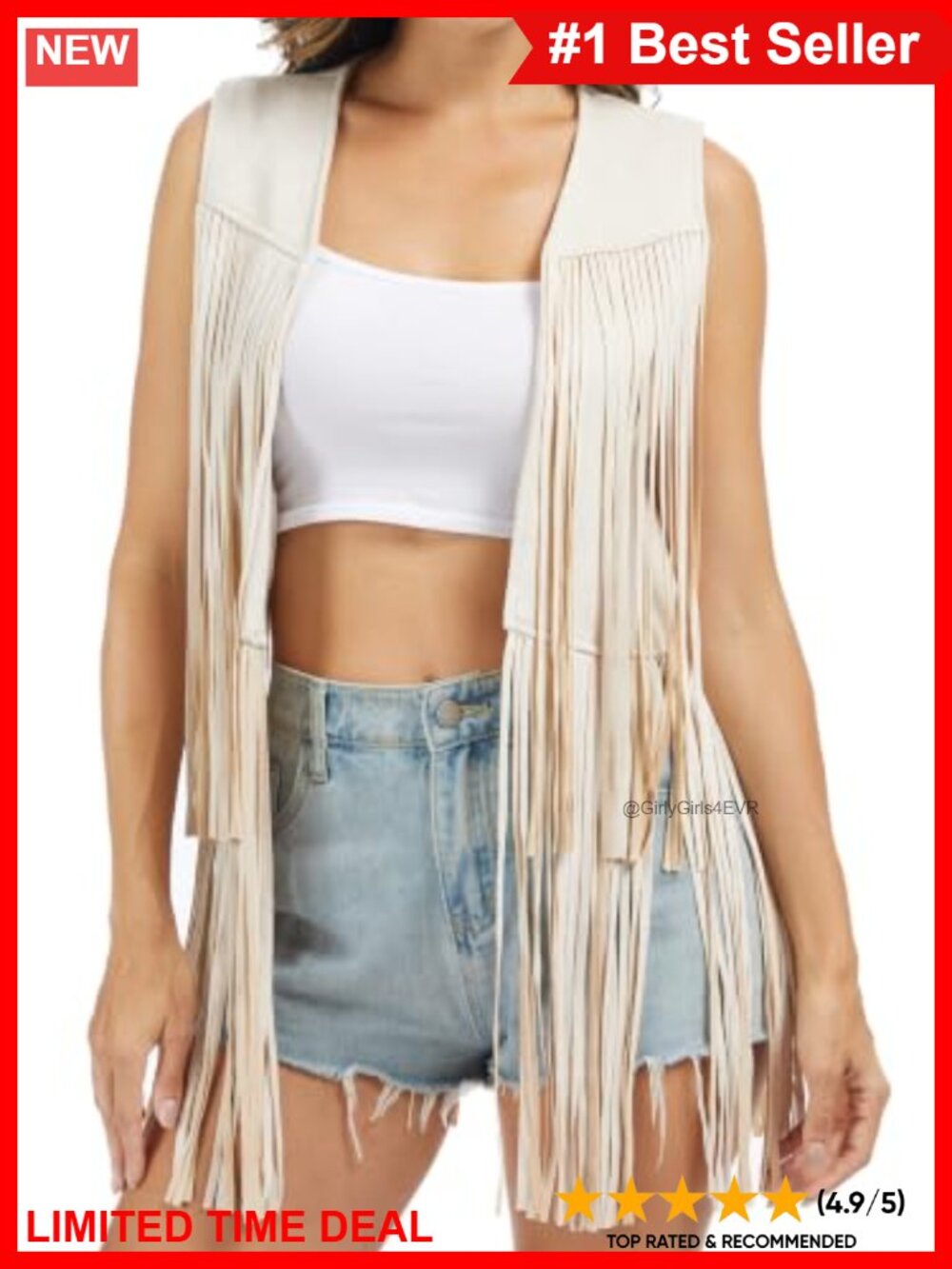 Faux Suede Fringe Vest Sleeveless Boho Western Cowgirl Style